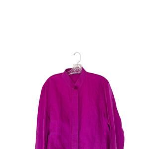 Nygard Collection Button Up Blouse Linen Lagenlook Mandarin Collar Size 16